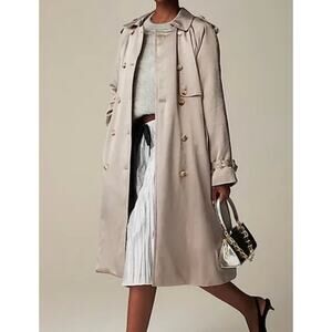 J.Crew Relaxed Trench Coat Satin Crepe Mid Length Silver Gray Insulated US 2 NWT